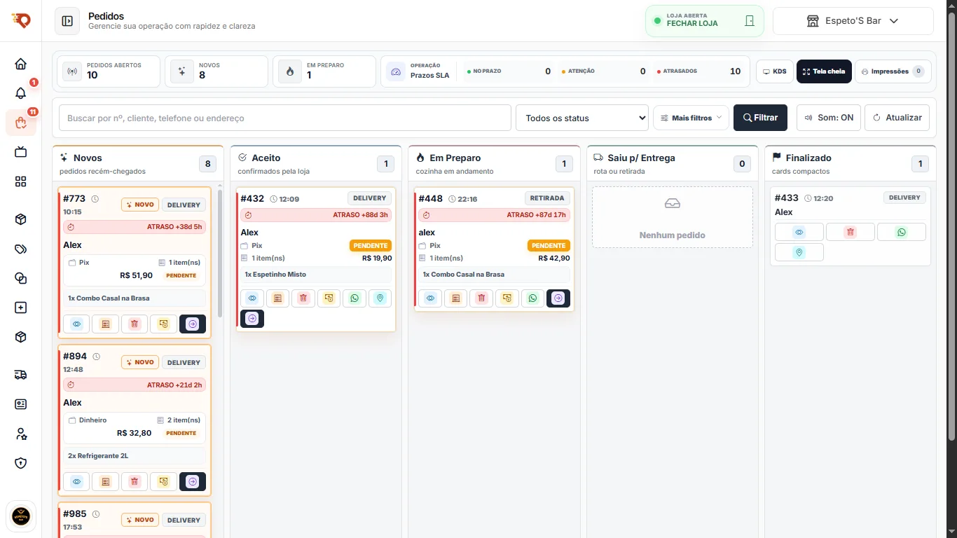 Kanban real de pedidos