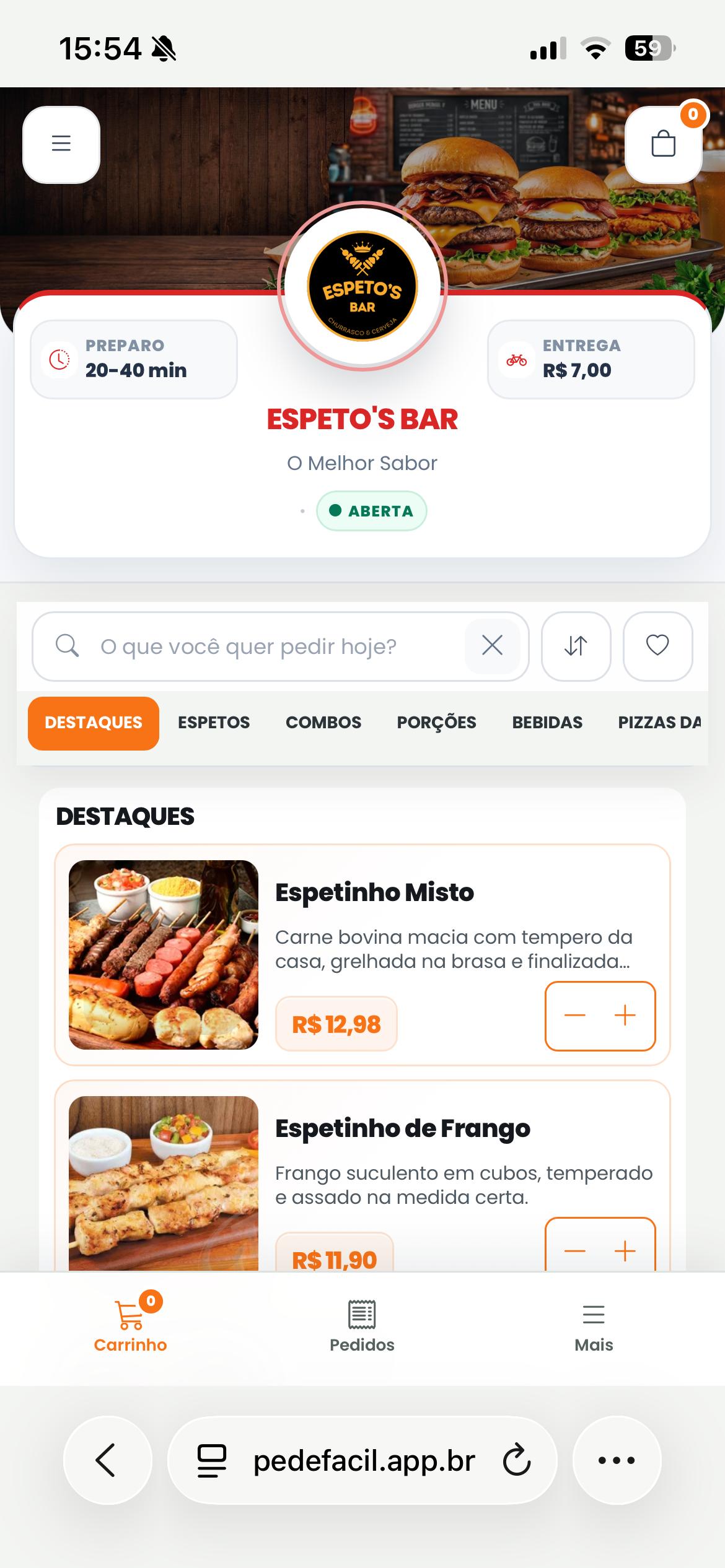Cardápio mobile real